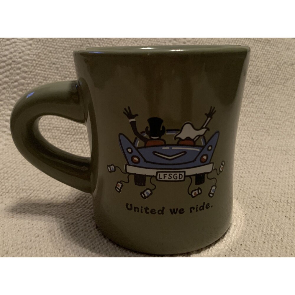 Life Is Good Mug Wedding United We Ride Green Ceramic Mug 12 Oz